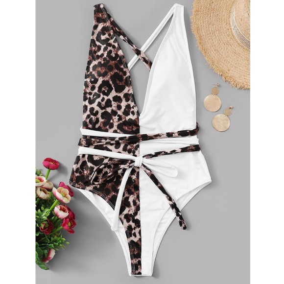Leopard Criss Cross Backless One Piece Swimsuit - Picture 7 of 13